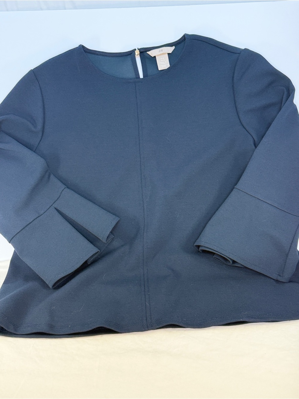 H&M Dark Teal Bell-Sleeve Crewneck Blouse